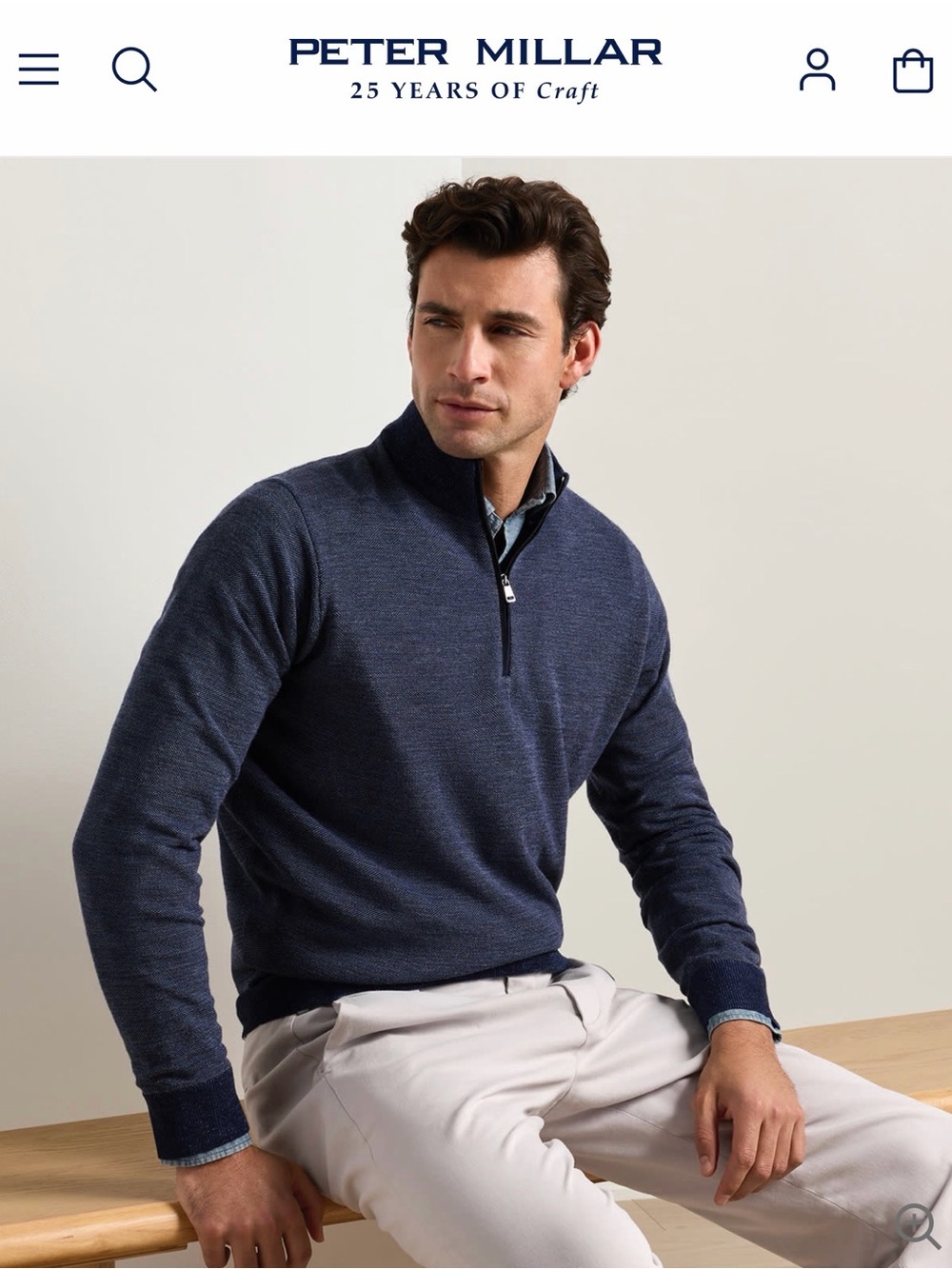 Peter Millar 100% Merino Wool Blair Birdseye Quarter Zip Sweater Mens M Navy